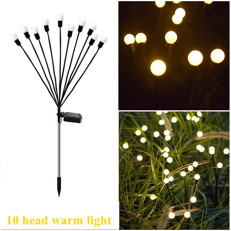 10 Lights Solar Lawn Lamp Garden Lamp, LED Wind-Driven Fireflyground Plug Lamp, Garden Ramadan Decoration Festival Lamp