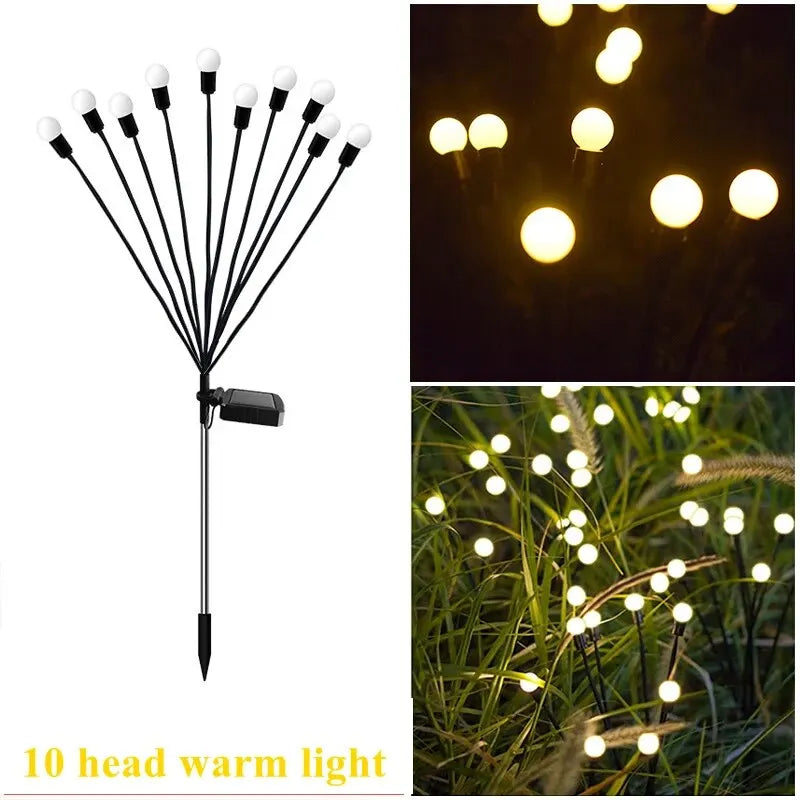 10 Lights Solar Lawn Lamp Garden Lamp, LED Wind-Driven Fireflyground Plug Lamp, Garden Ramadan Decoration Festival Lamp