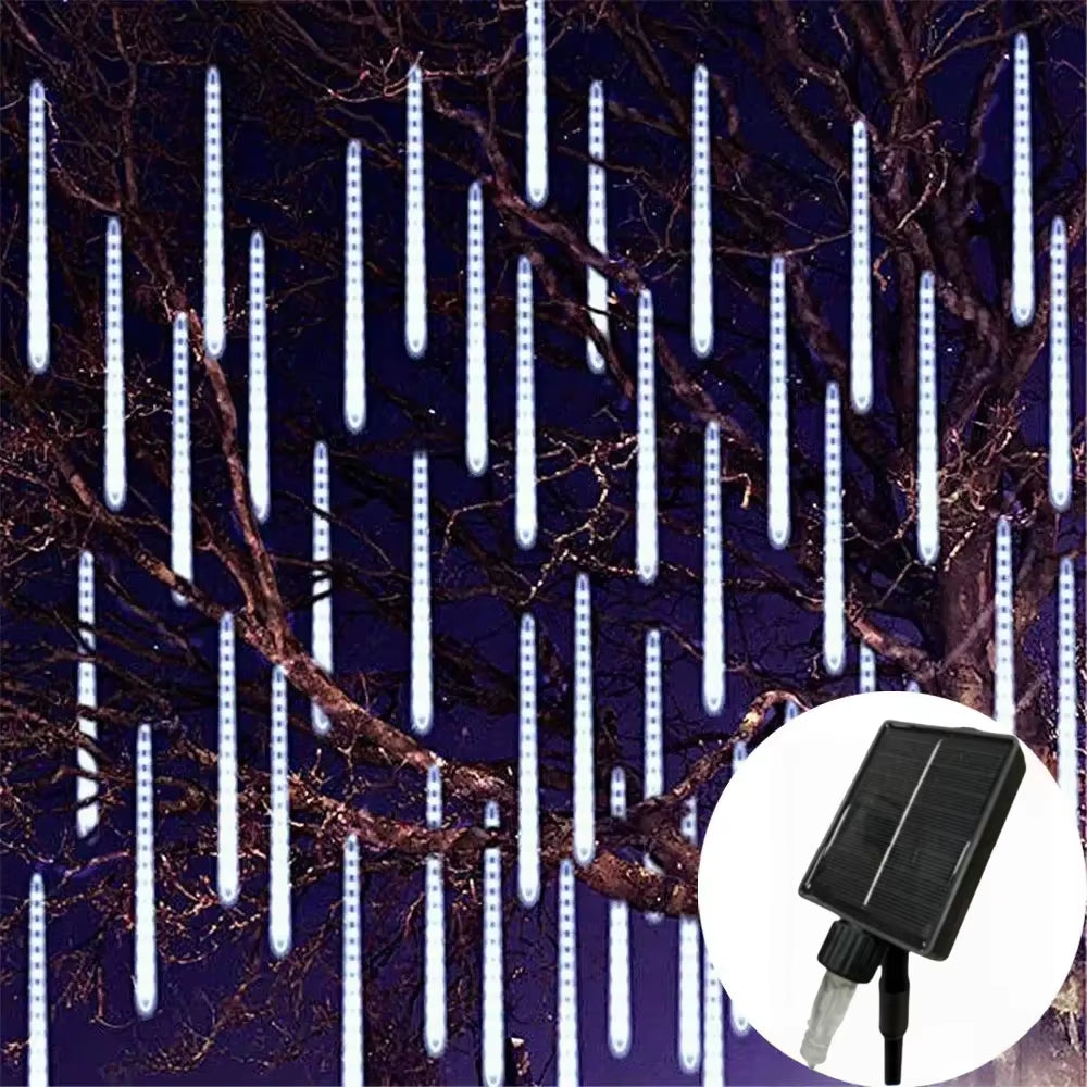 Falling Raindrop Solar Lights 192Leds Meteor Shower 8 Tubes 30Cm Waterproof Fairy String Lights for Patio