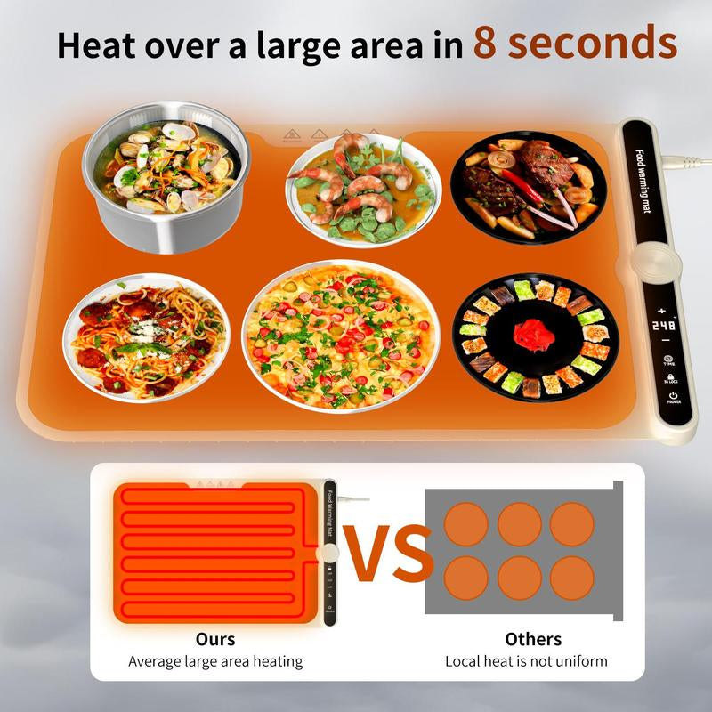 Upgrated Food Warming Mat,Foldable Electric Warming Tray, Adjustable Max Temperature 212°F,Warming Tray for Buffets Party ,Full Surface Heating for Tableware and Coasters,Premium Silicone Nano-Material,Thanksgiving,Christmas Adjustable Electric