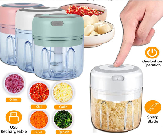 Electric 300ML Garlic Press Chopper Chili Onion Fruits Meat Mincer Blender Mixer