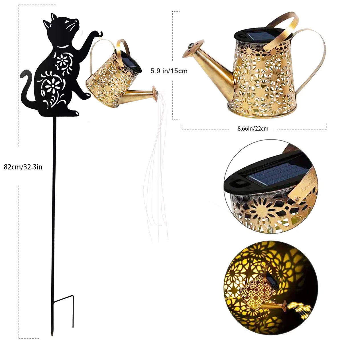 1 Outdoor Solar Cat/Dog Silhouette Watering Can Light - Hanging Solar Garden Decor for Lawn, Backyard, Pathway, and Patio