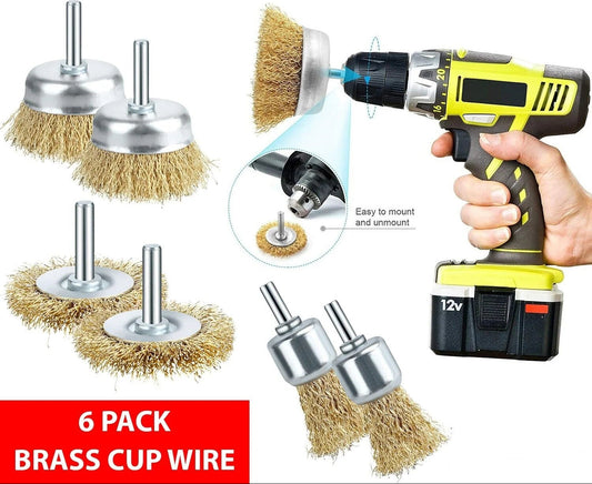 2-Pack 3 Pcs Wire Brush Wheel Set Cup Drill Bit Rust Paint Attachment 1/4" USA