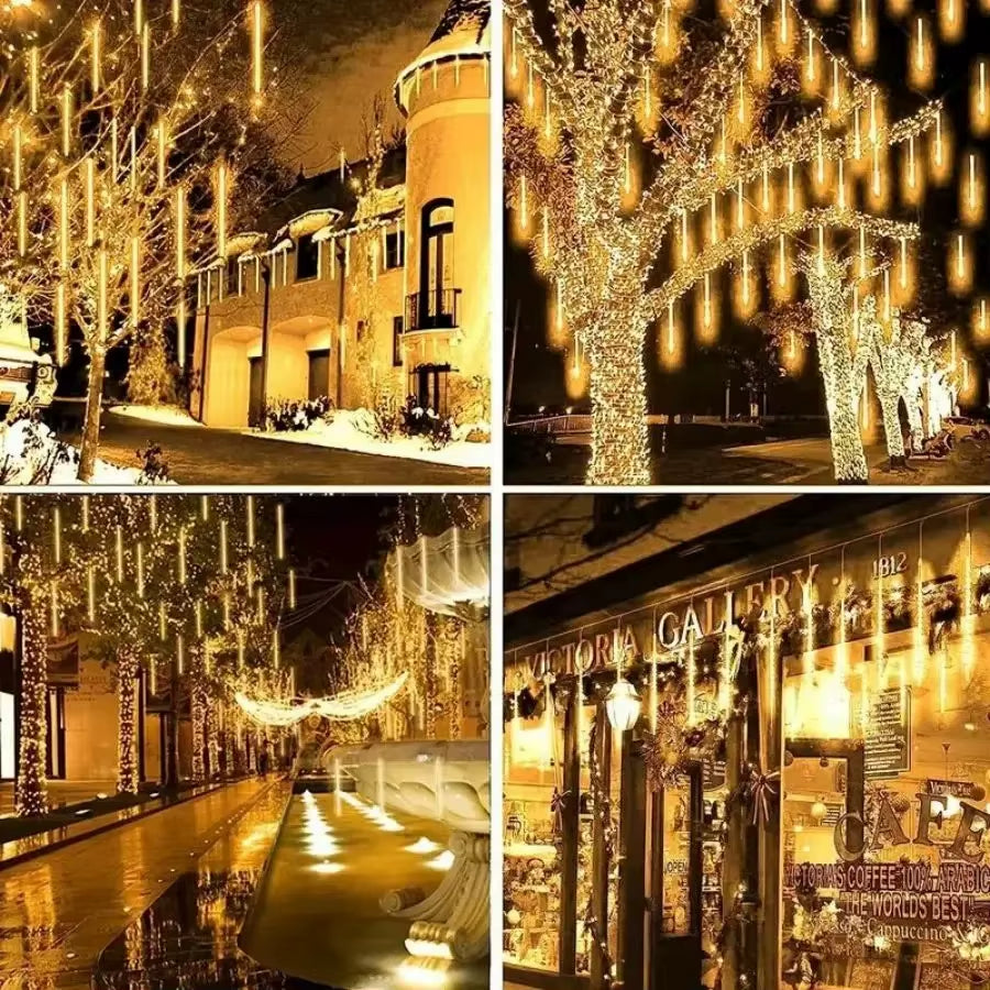 Falling Raindrop Solar Lights 192Leds Meteor Shower 8 Tubes 30Cm Waterproof Fairy String Lights for Patio
