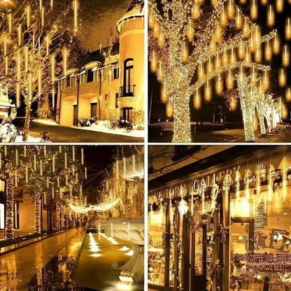 Falling Raindrop Solar Lights 192Leds Meteor Shower 8 Tubes 30Cm Waterproof Fairy String Lights for Patio