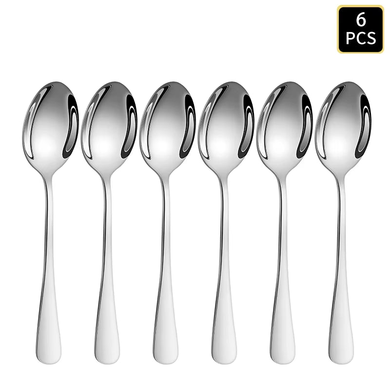 4/6/16/24Pcs Silver Stainless Steel Cutlery 1010 round Handle Knife, Fork and Spoon Cutlery Set Suitable for Family Dinner Hotel
