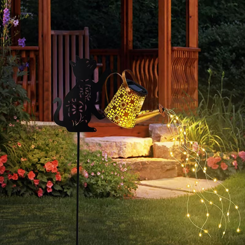 1 Outdoor Solar Cat/Dog Silhouette Watering Can Light - Hanging Solar Garden Decor for Lawn, Backyard, Pathway, and Patio