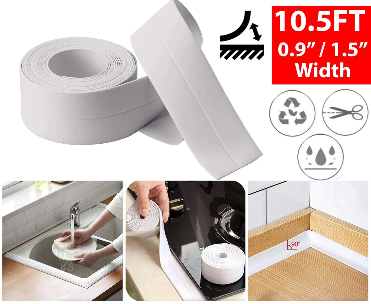 10.5FT PVC Self Adhesive Caulk Sealing Strip Tape for Kitchen Wall Sink Toilet