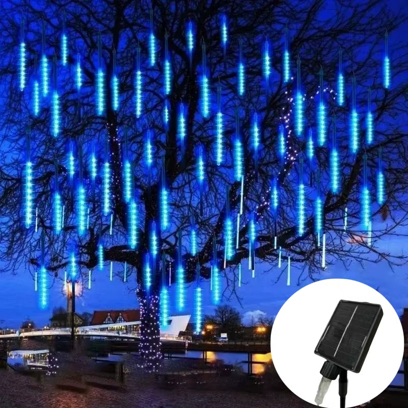 Falling Raindrop Solar Lights 192Leds Meteor Shower 8 Tubes 30Cm Waterproof Fairy String Lights for Patio