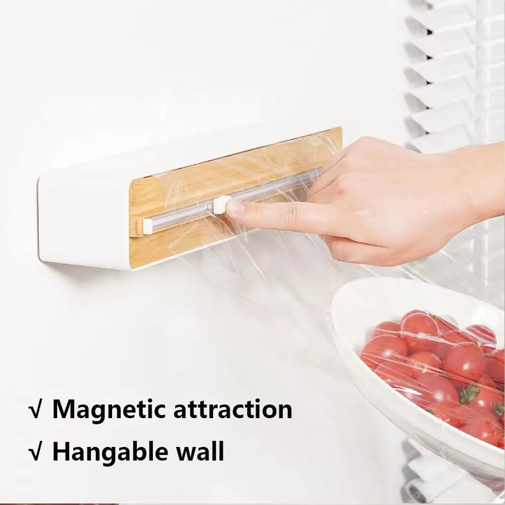 Plastic Wrap Dispenser 3In1 Magnetic & Self Adhesive Cling Film Dispenser Cutter Kitchen Tool Aluminum Foil Baking Paper Cutter