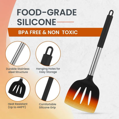 40Pcs Silicone Cooking Utensils Set 446℉ Heat Resistance, RFAQK BPA Free Kitchen Utensils Set for Nonstick Cookware, Gadgets Includes Can Opener, Potato Smasher,Peeler,Tongs,Spatula Set,Pizza Cutter