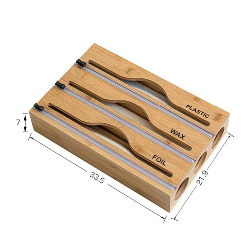 Bamboo Compartment Cling Film Tin Foil Cutter Box with Kitchen Paper Wall Mounted Paper Towel Kitchen Organizer Accessories
