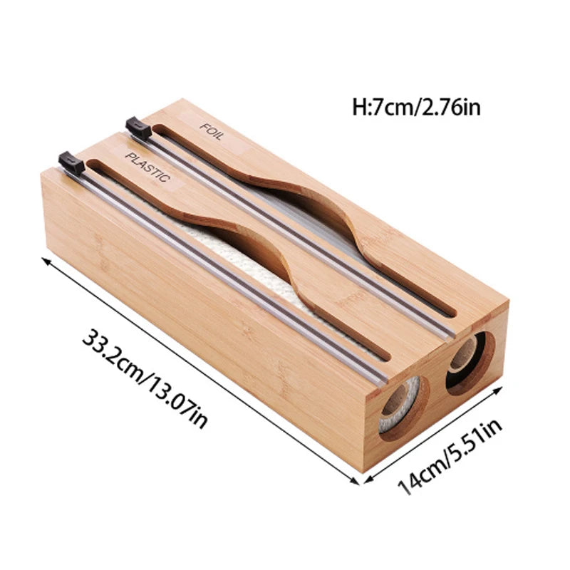 Bamboo Compartment Cling Film Tin Foil Cutter Box with Kitchen Paper Wall Mounted Paper Towel Kitchen Organizer Accessories