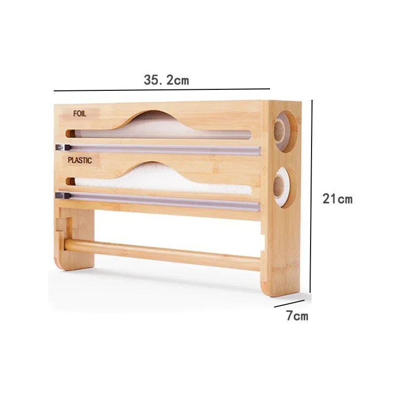 Bamboo Compartment Cling Film Tin Foil Cutter Box with Kitchen Paper Wall Mounted Paper Towel Kitchen Organizer Accessories