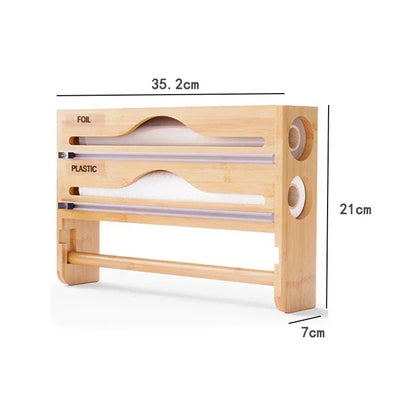Bamboo Compartment Cling Film Tin Foil Cutter Box with Kitchen Paper Wall Mounted Paper Towel Kitchen Organizer Accessories