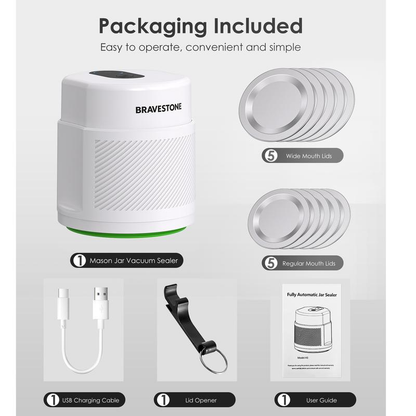 Mason Jar Vacuum Sealer Kit, 3-In-1 Automatic Electric Food Vacuum Sealer Machine for Canning Jars and Zipper Bags, Auto-Stop ,White)