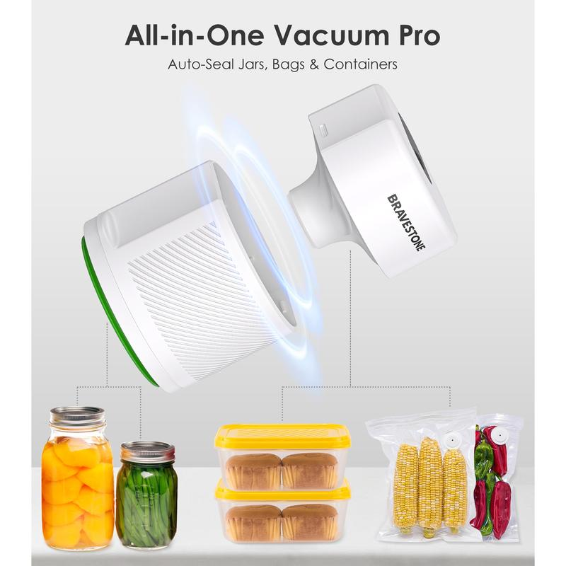 Mason Jar Vacuum Sealer Kit, 3-In-1 Automatic Electric Food Vacuum Sealer Machine for Canning Jars and Zipper Bags, Auto-Stop ,White)