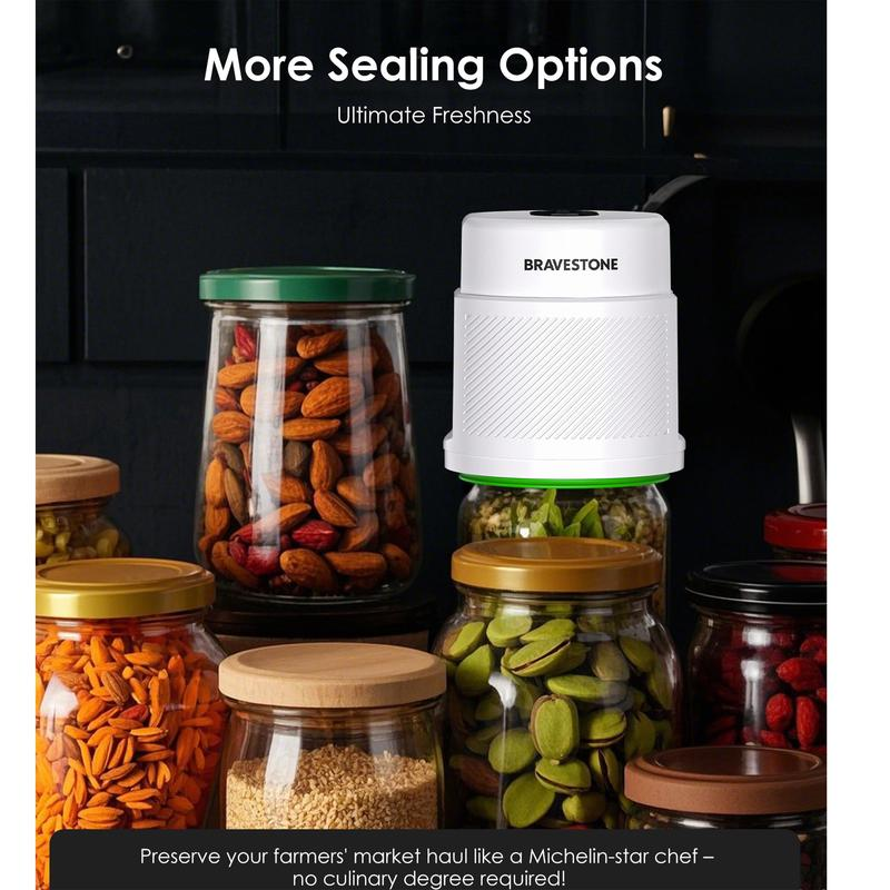 Mason Jar Vacuum Sealer Kit, 3-In-1 Automatic Electric Food Vacuum Sealer Machine for Canning Jars and Zipper Bags, Auto-Stop ,White)