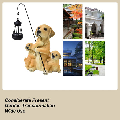 Solar Garden Statues Dog Resin Dog Figurines Solar Lights Solar Han Ging Lamp Three Puppies Statue for Yard Porch Patio Balcony