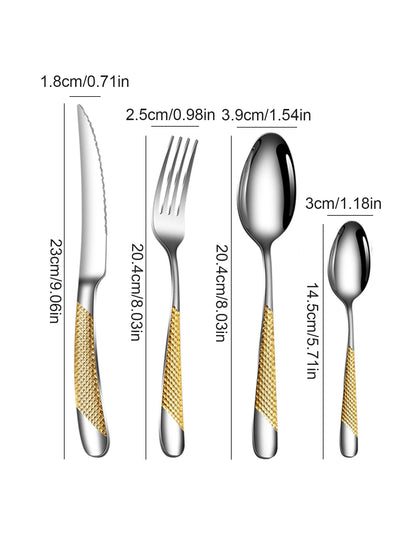 24Pc Stainless Steel Tableware Star Steak Knife and Fork Dessert Fork Spoon Family Suits