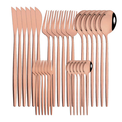 30Pcs/Set Stainless Steel Dinner Black Gold Dinnerware Set Knife Fruit Fork Spoon Cutlery Set Kitchen Tableware Silverware Sets