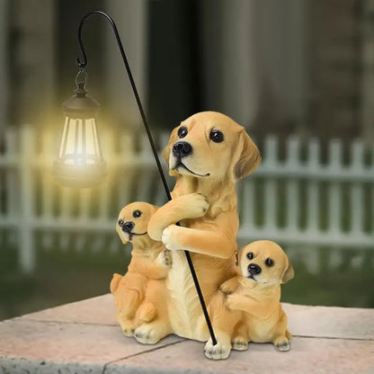 Solar Garden Statues Dog Resin Dog Figurines Solar Lights Solar Han Ging Lamp Three Puppies Statue for Yard Porch Patio Balcony