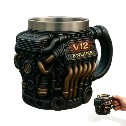 2026 NEW Engines Stainless Steel Cup Handmade V12 Engines Coffee Cup for Car Enthusiasts Tea Mug for Home Office Unique 3D Gifts