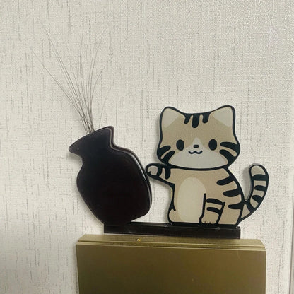 Cat Pushing Vase Refrigerator Magnets Home Decor Fridge Magnet Cat Whisker Collection Memorial Box Home Office Decor for Gift