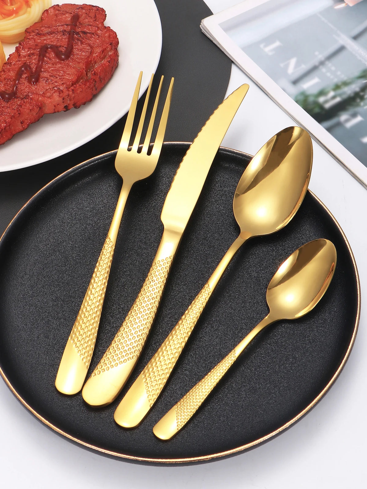 24Pc Stainless Steel Tableware Star Steak Knife and Fork Dessert Fork Spoon Family Suits