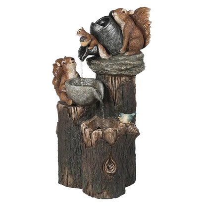 Duck Squirrel Solar Fountain Ornament Garden Duck Family Creative Statue Landscaping Decor for Outdoor Yard Garden Decor