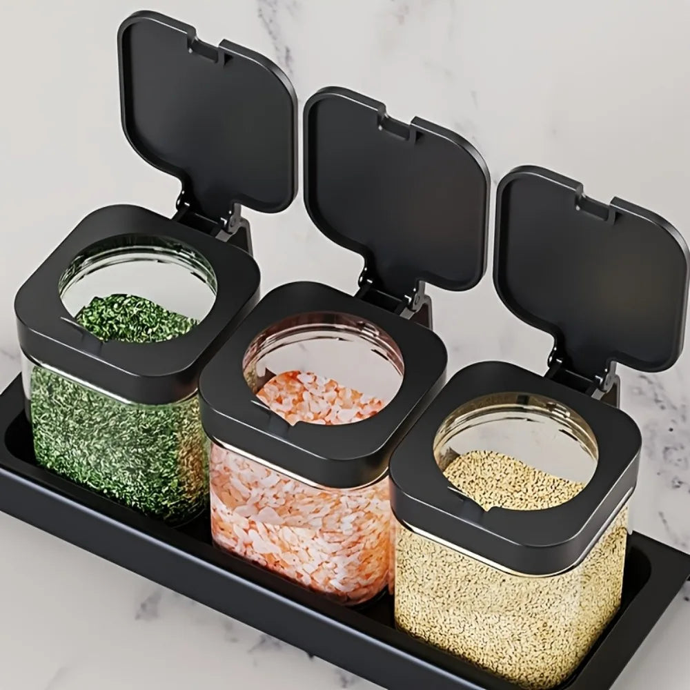 3Pcs Glass Spice Jars with Spoon 10Oz Glass Jars Spice Jar Set Seasoning Jars Organizer Storage Bottles for Spice Rack