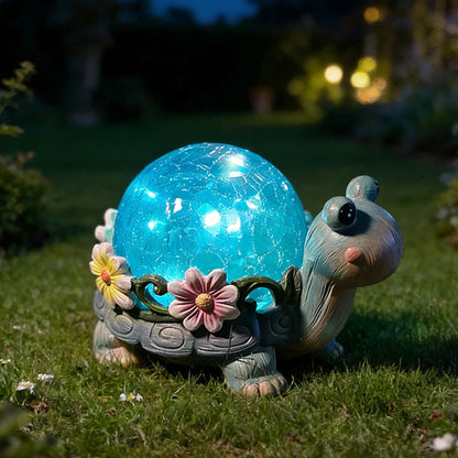 Solar Dog/Turtle Garden Statue Light Solar Cracked Glass Lamp Perfect Garden Gift for Outdoor Lawns, Courtyards, and Patios