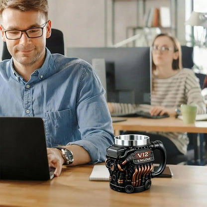 2026 NEW Engines Stainless Steel Cup Handmade V12 Engines Coffee Cup for Car Enthusiasts Tea Mug for Home Office Unique 3D Gifts