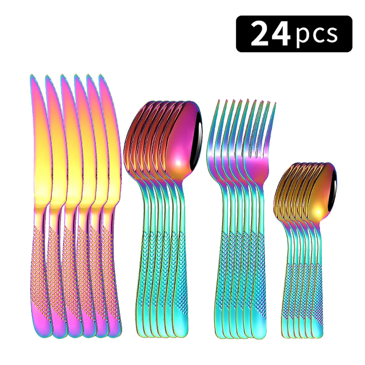 24Pc Stainless Steel Tableware Star Steak Knife and Fork Dessert Fork Spoon Family Suits