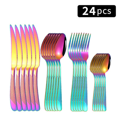 24Pc Stainless Steel Tableware Star Steak Knife and Fork Dessert Fork Spoon Family Suits