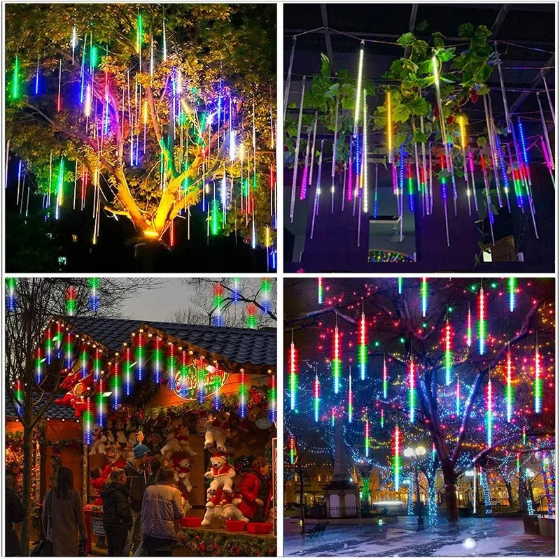 Outdoor LED Meteor Shower Lights Falling Rain Drop Fairy String Light Waterproof for Christmas Party Garden Holiday Decorations