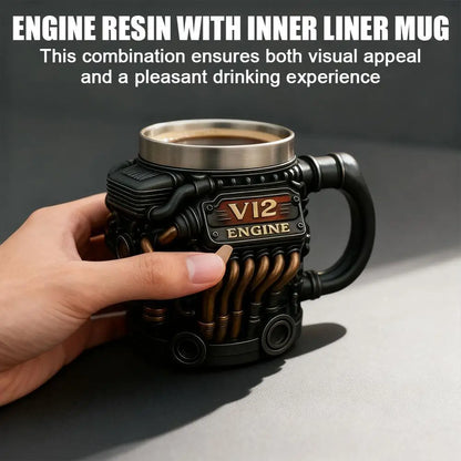 2026 NEW Engines Stainless Steel Cup Handmade V12 Engines Coffee Cup for Car Enthusiasts Tea Mug for Home Office Unique 3D Gifts