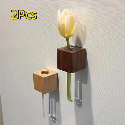 Solid Wood Magnetic Vase for Refrigerator Decoration Stylish French Country Design Refrigerator Magnet Fresh Flowers Home Decor