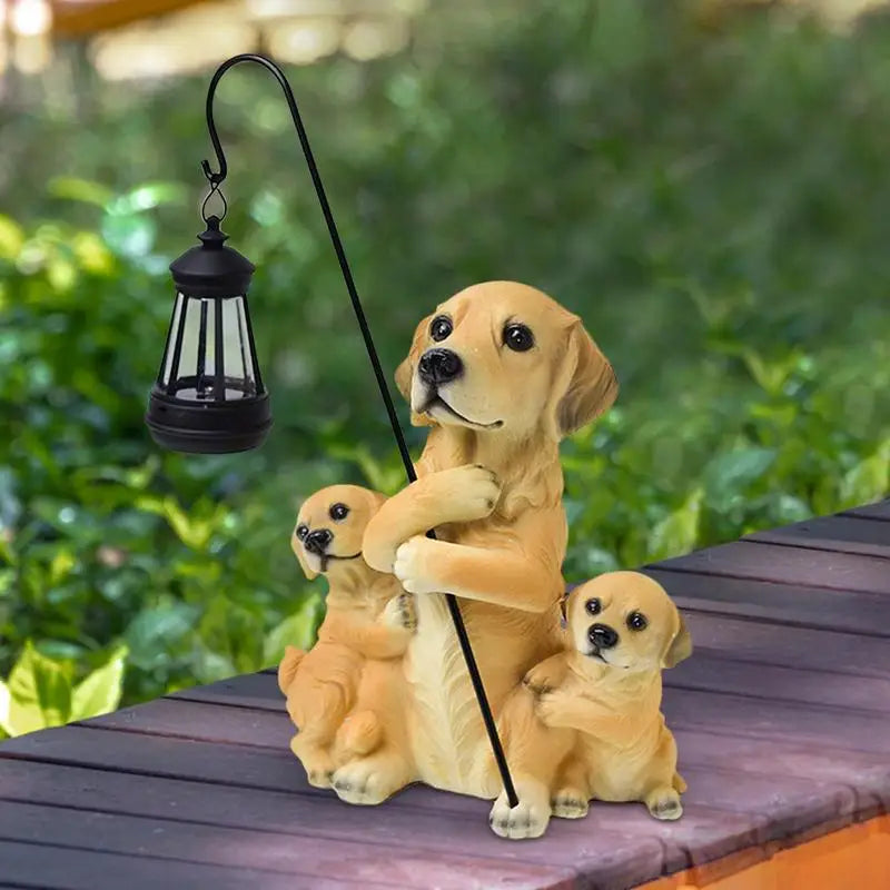 Solar Garden Statues Dog Resin Dog Figurines Solar Lights Solar Han Ging Lamp Three Puppies Statue for Yard Porch Patio Balcony