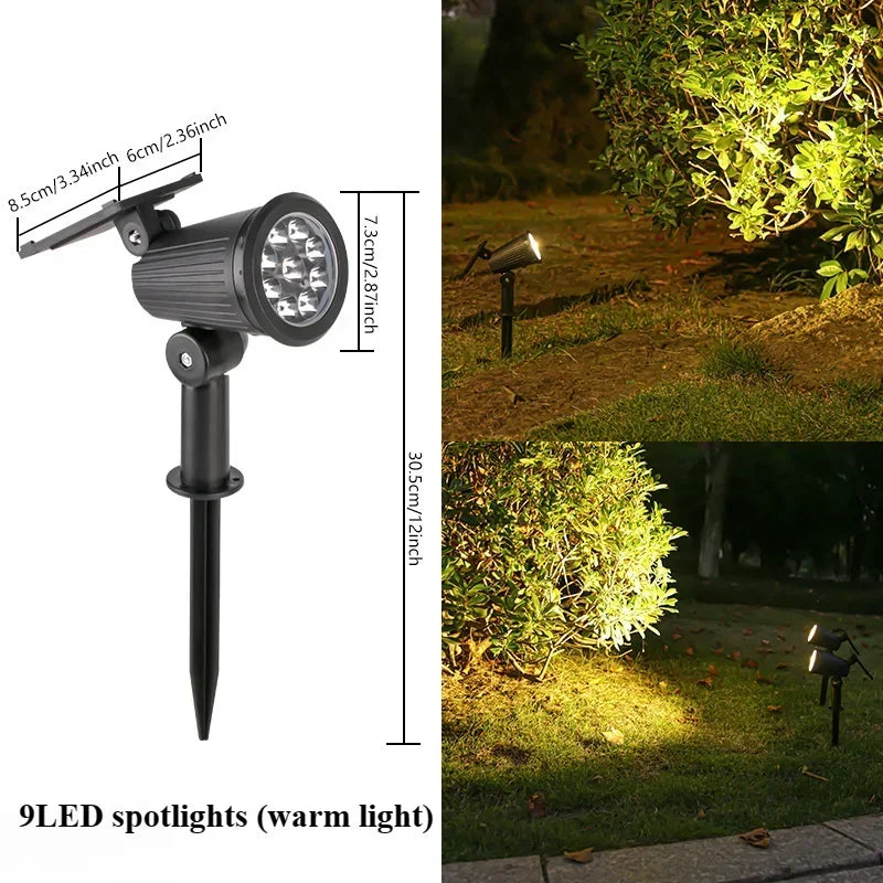 9 Leds Solar Spotlights,Outdoor IP65 Waterproof,Spot Lights,Brightness Adjustable for Garden Backyard Driveway Patio Law Decor