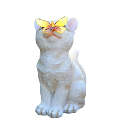 Outdoor Cat Sculpture Figurine Pendant Garden LED Solar Lights Cute Cat Animal Statue Sculptures for Landscape Yard