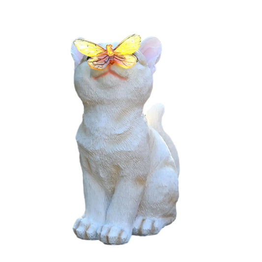 Outdoor Cat Sculpture Figurine Pendant Garden LED Solar Lights Cute Cat Animal Statue Sculptures for Landscape Yard