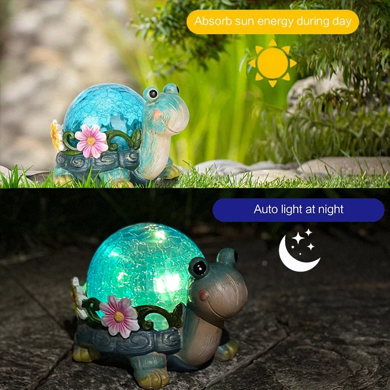 Solar Dog/Turtle Garden Statue Light Solar Cracked Glass Lamp Perfect Garden Gift for Outdoor Lawns, Courtyards, and Patios