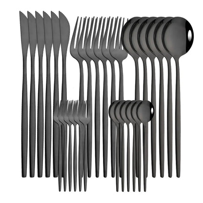 30Pcs/Set Stainless Steel Dinner Black Gold Dinnerware Set Knife Fruit Fork Spoon Cutlery Set Kitchen Tableware Silverware Sets