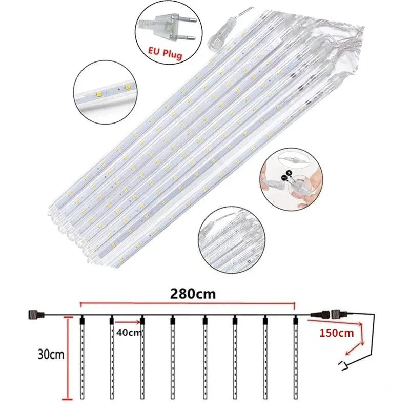 Outdoor LED Meteor Shower Lights Falling Rain Drop Fairy String Light Waterproof for Christmas Party Garden Holiday Decorations