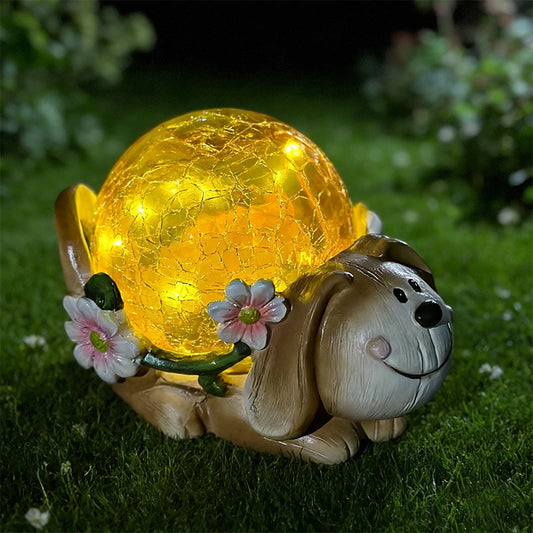 Solar Dog/Turtle Garden Statue Light Solar Cracked Glass Lamp Perfect Garden Gift for Outdoor Lawns, Courtyards, and Patios