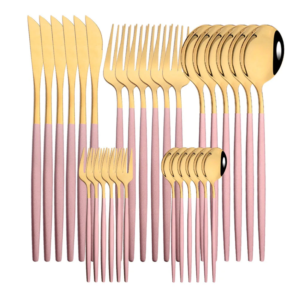 30Pcs/Set Stainless Steel Dinner Black Gold Dinnerware Set Knife Fruit Fork Spoon Cutlery Set Kitchen Tableware Silverware Sets