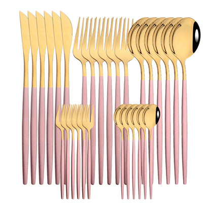 30Pcs/Set Stainless Steel Dinner Black Gold Dinnerware Set Knife Fruit Fork Spoon Cutlery Set Kitchen Tableware Silverware Sets