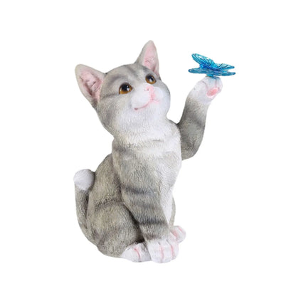 Outdoor Cat Sculpture Figurine Pendant Garden LED Solar Lights Cute Cat Animal Statue Sculptures for Landscape Yard