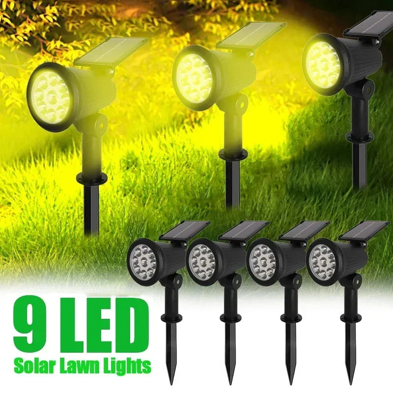 9 Leds Solar Spotlights,Outdoor IP65 Waterproof,Spot Lights,Brightness Adjustable for Garden Backyard Driveway Patio Law Decor